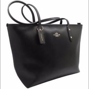 Black leather coach tote